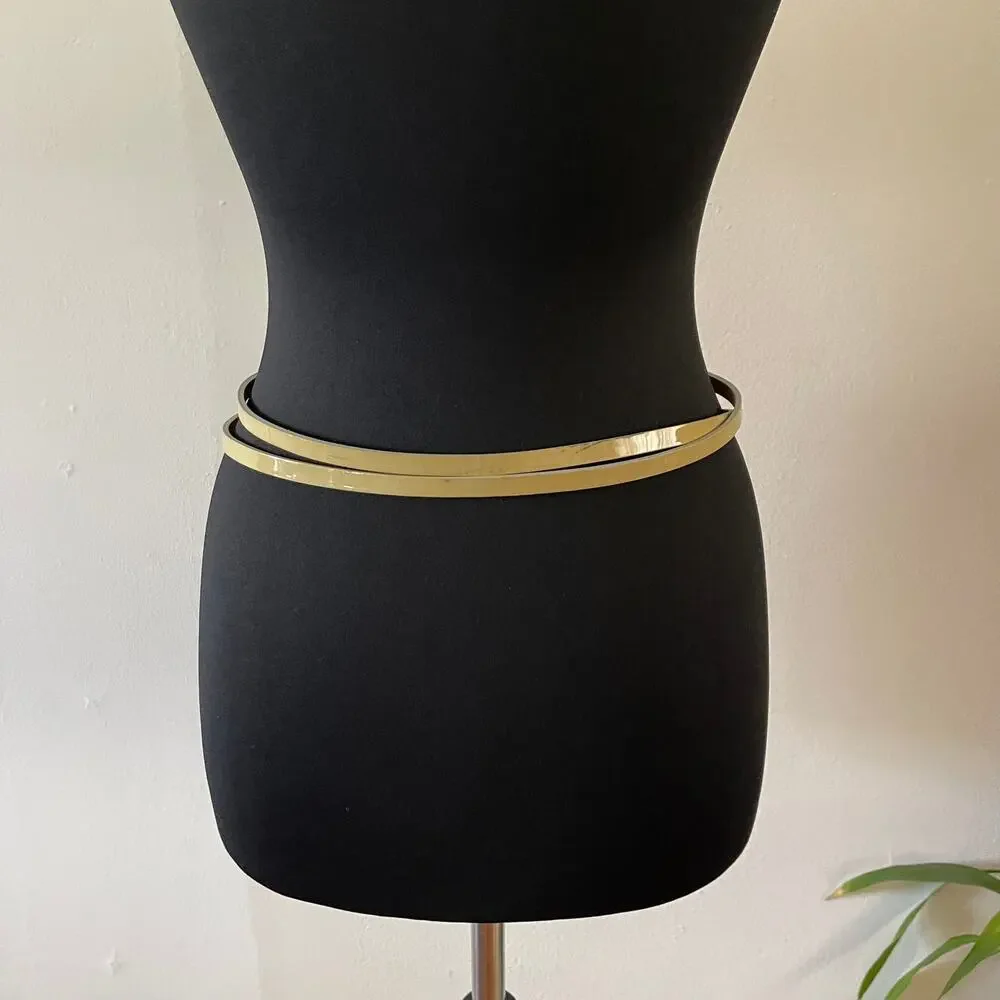 J. Crew Double Wrap Skinny Belt Patent Leather Tan Chartreuse Womens M 12725
